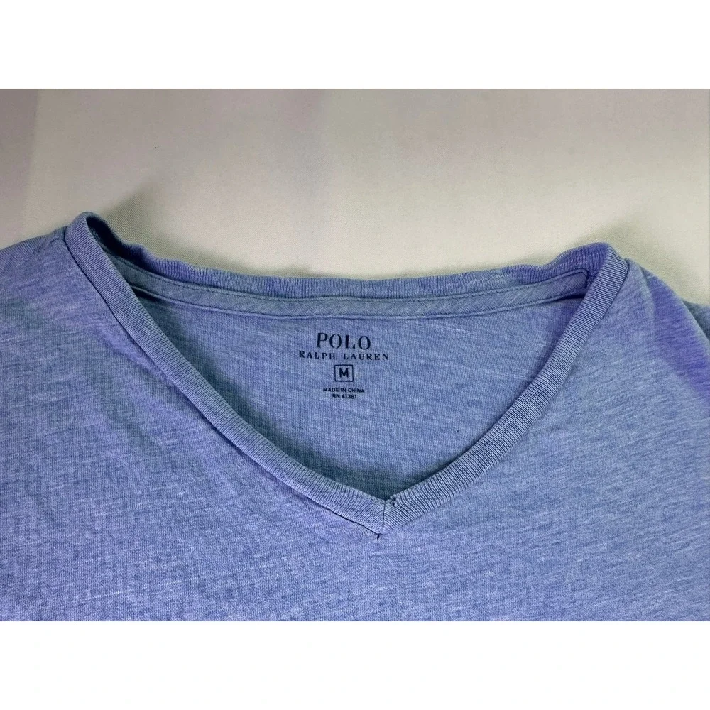 Polo Ralph Lauren V-Neck T-Shirt Size Medium Heather Blue Preppy Cotton Pony Tee